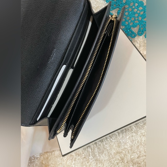 New Coach Genuine Pebble Leather Slim Flap Continental black Wallet large long - Picture 5 of 11